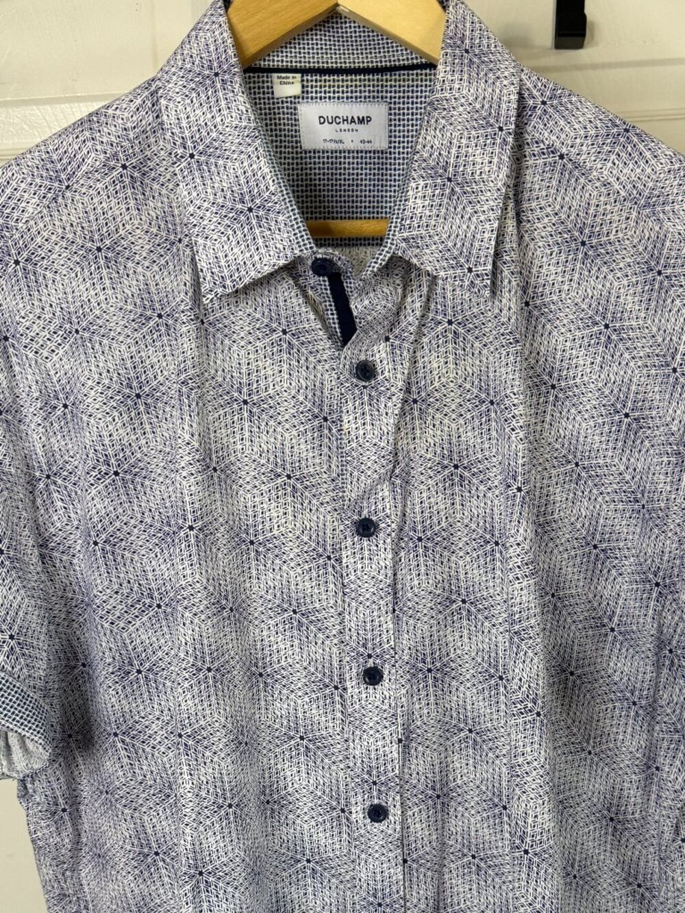 Duchamp London Flip Cuff Short Sleeve Shirt XL Geometric Print